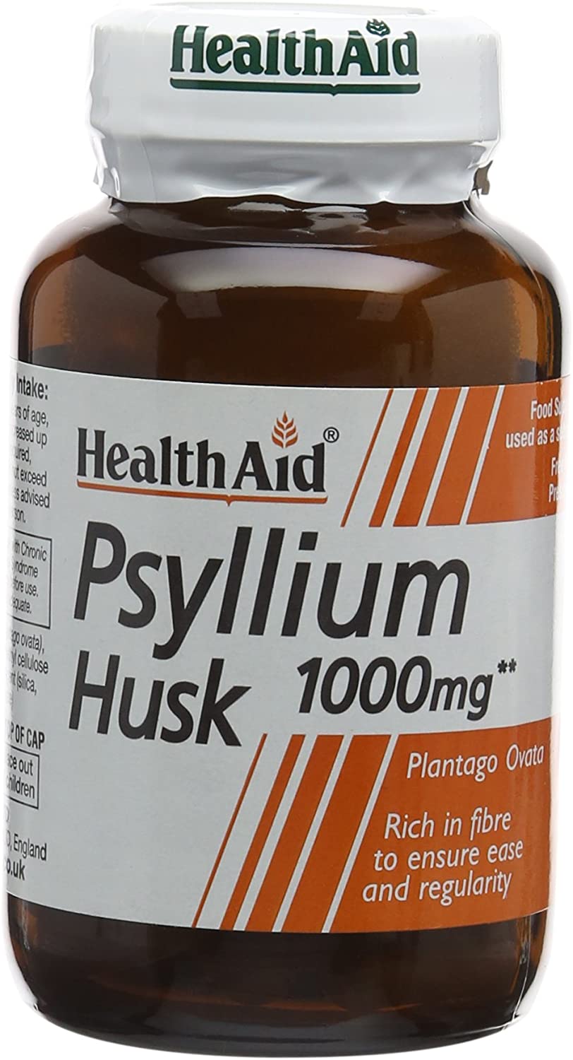 HealthAid Psyllium Husk, Fibre, 1000mg 60 Vegan Capsules, 60 Count (Pack of 1)