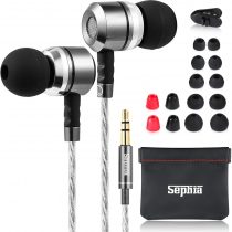 Sephia SP3060 Earphones Headphones Wired In Ear Design Strong Bass Noise Isolating Silicone and Memory Foam Earbud Tips Case 3.5mm Jack 3.9 Feet Long Durable Cord for Tablets Laptops Smartphones