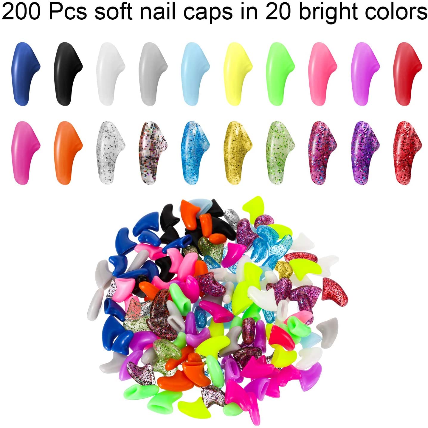 Willbond 200 Pieces 20 Color Cat Claw Caps Cats Paws Grooming Nail Claws Caps Covers Nail Claws