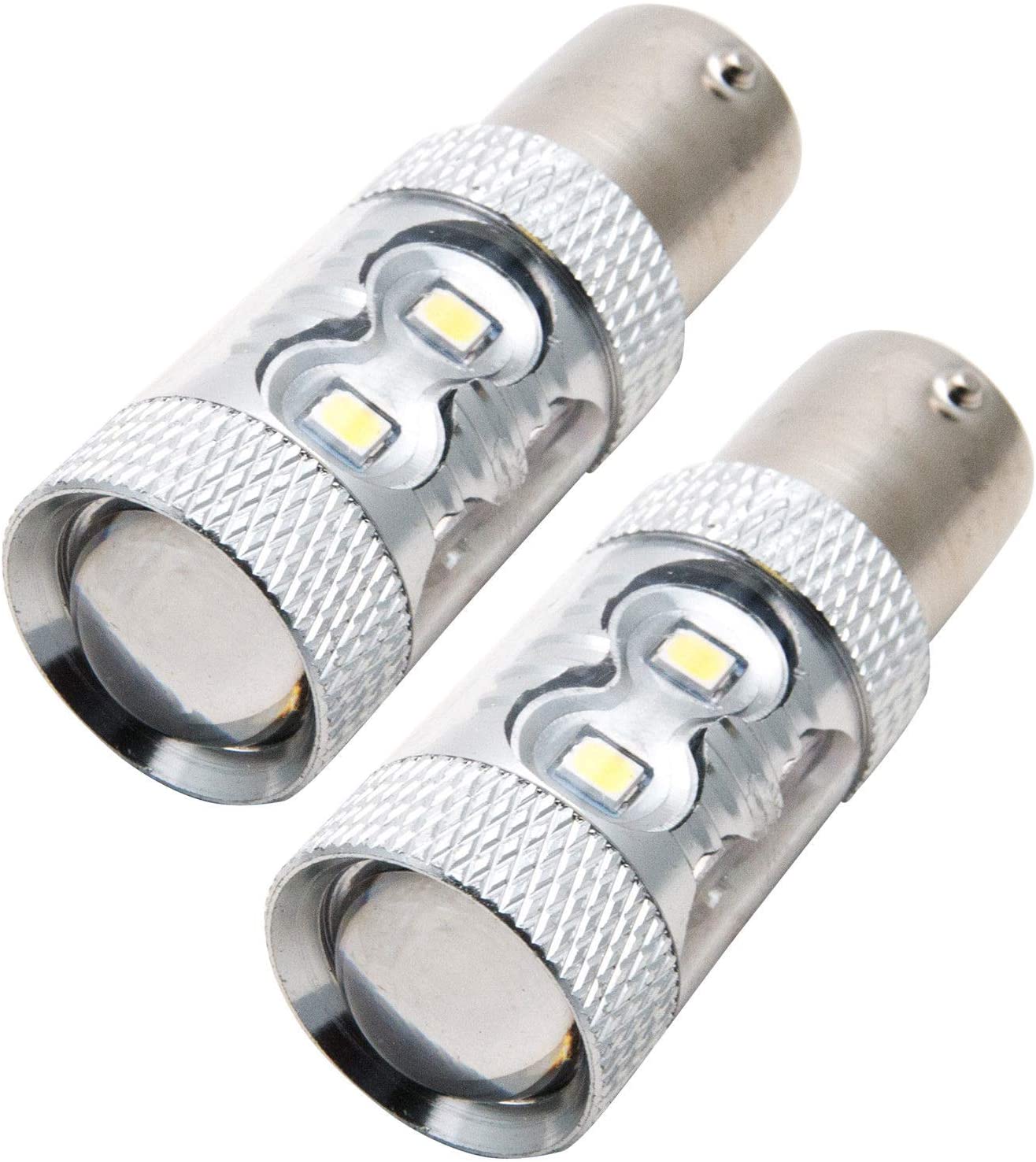 MASO 12V 1156 LED Brake Light Bulbs with Projector Lens BA15S P21W 6000K White Super Bright Canbus Error Free Backup Reverse Lights, Brake Lights, Tail Lights (Pack of 2) - Image 2