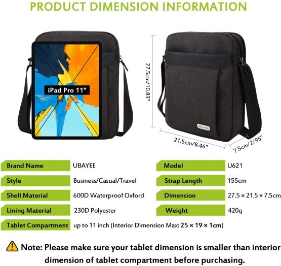 UBAYEE Man Shoulder Bag with Multiple Pockets (Fits 10.5 Inch iPad, Tablet), Dark Grey - Image 2