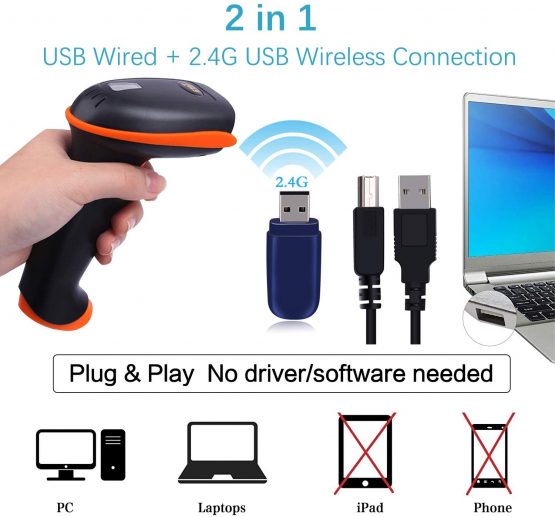Tera Barcode Scanner Wireless with Battery Level Indicator (2.4Ghz Wireless+USB 2.0 Wired) 1D USB Handheld Bar Code Reader Scanner without Stand, Design Patent: EU008489413, Model 5100 - Image 3