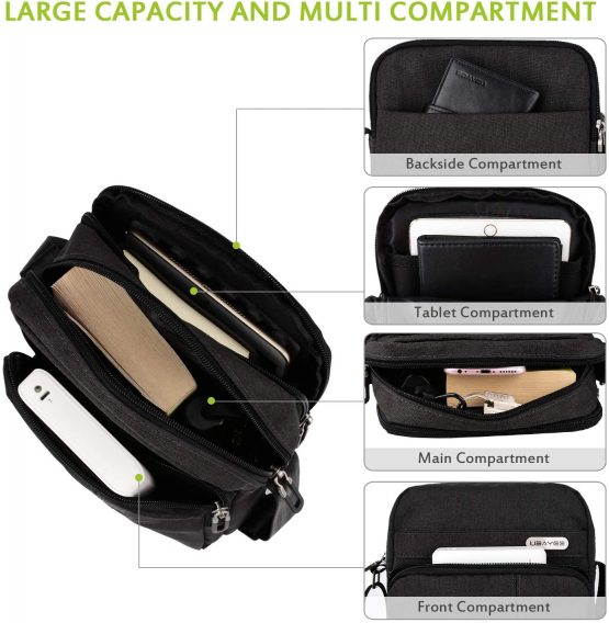 UBAYEE Small Man Shoulder Bag with Multi Compartments (Fits 8.5 Inch Tablet, iPad Mini), 22 cm, Black - Image 3