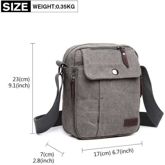 Kono Men Shoulder Bags Small Canvas Messenger Travel Organizer Satchel Durable Multi-Pocket Sling Cross Body Bag Pack (Grey) - Image 2