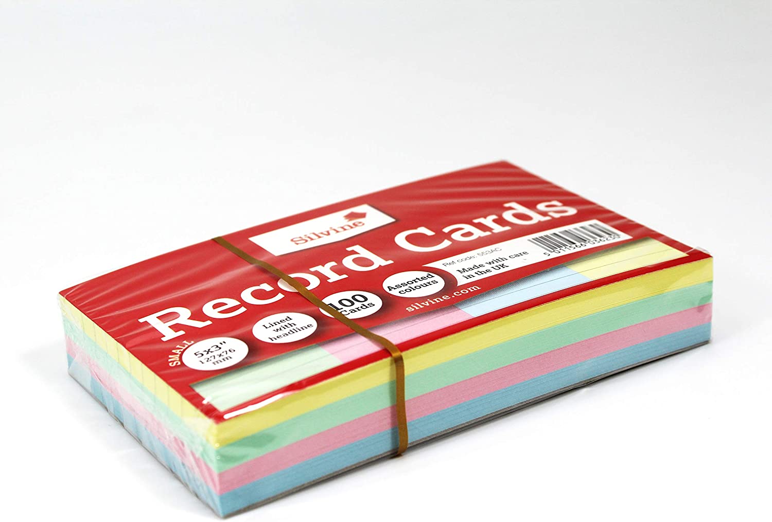 Silvine 5x3" Multi-Coloured Record Cards - Lined with Headline, 100 Cards per Pack. Ref 553AC (127 x 76mm) - Image 2