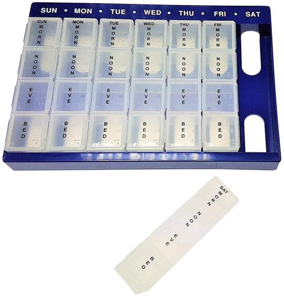 Pill Box Weekly Organiser - 7 Day 4 Times Daily – 28 Compartments - Dosette Medicine Container –- by Life Healthcare