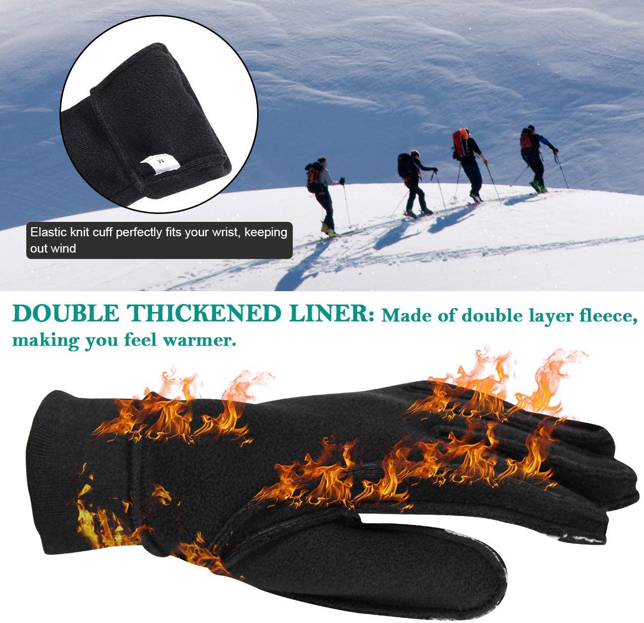Yobenki Warm Winter Gloves, Anti Slip Touchscreen Windproof Water Resistant Thermal Gloves for Cold Weather Cycling Running - Image 3