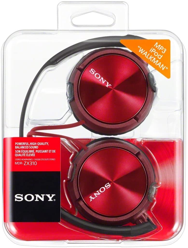 Sony MDR-ZX310 On-Ear Overhead Wired Headphones, Swivel Fold, 3.5mm Headphone Jack - Metallic Red, uni - Image 4