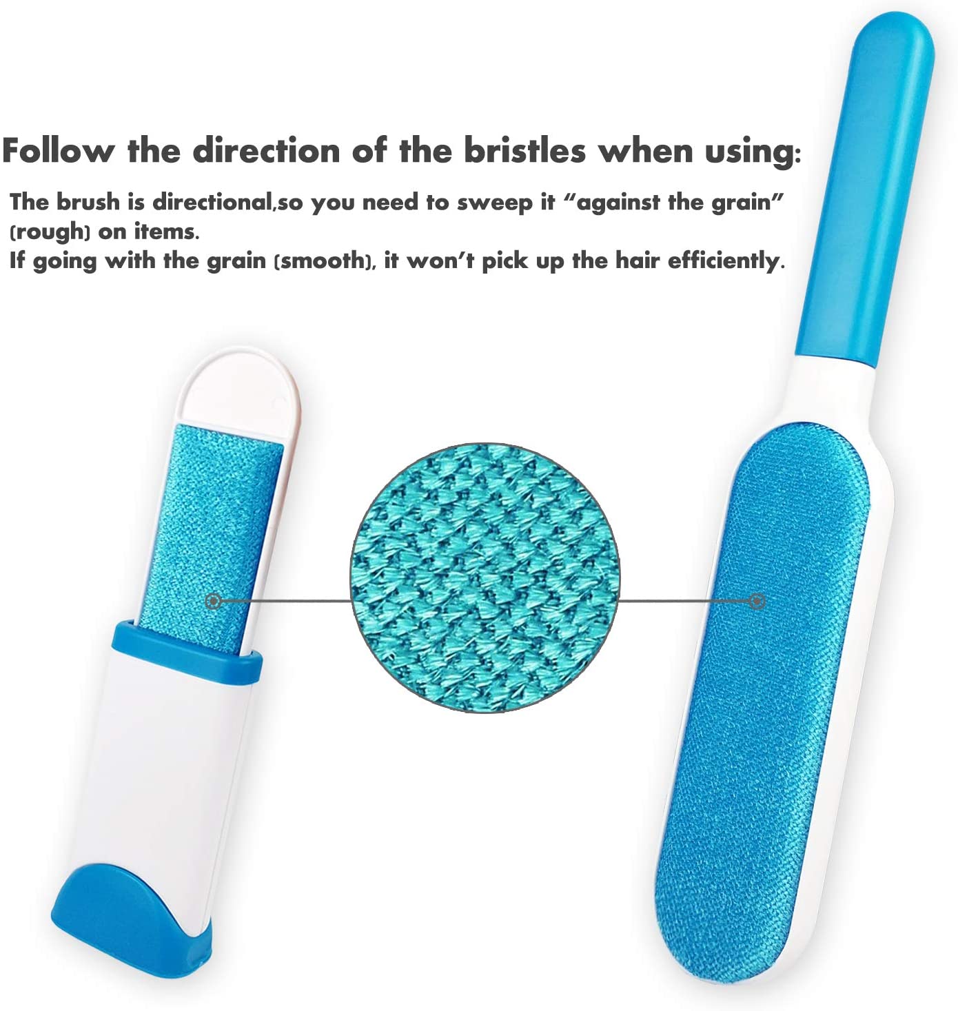 Pet Hair Remover Brush,Tur Remover for Pet Hair and Clothes Double-Sided with Self-Cleaning Base and Travel Size Brush (Blue - Image 3