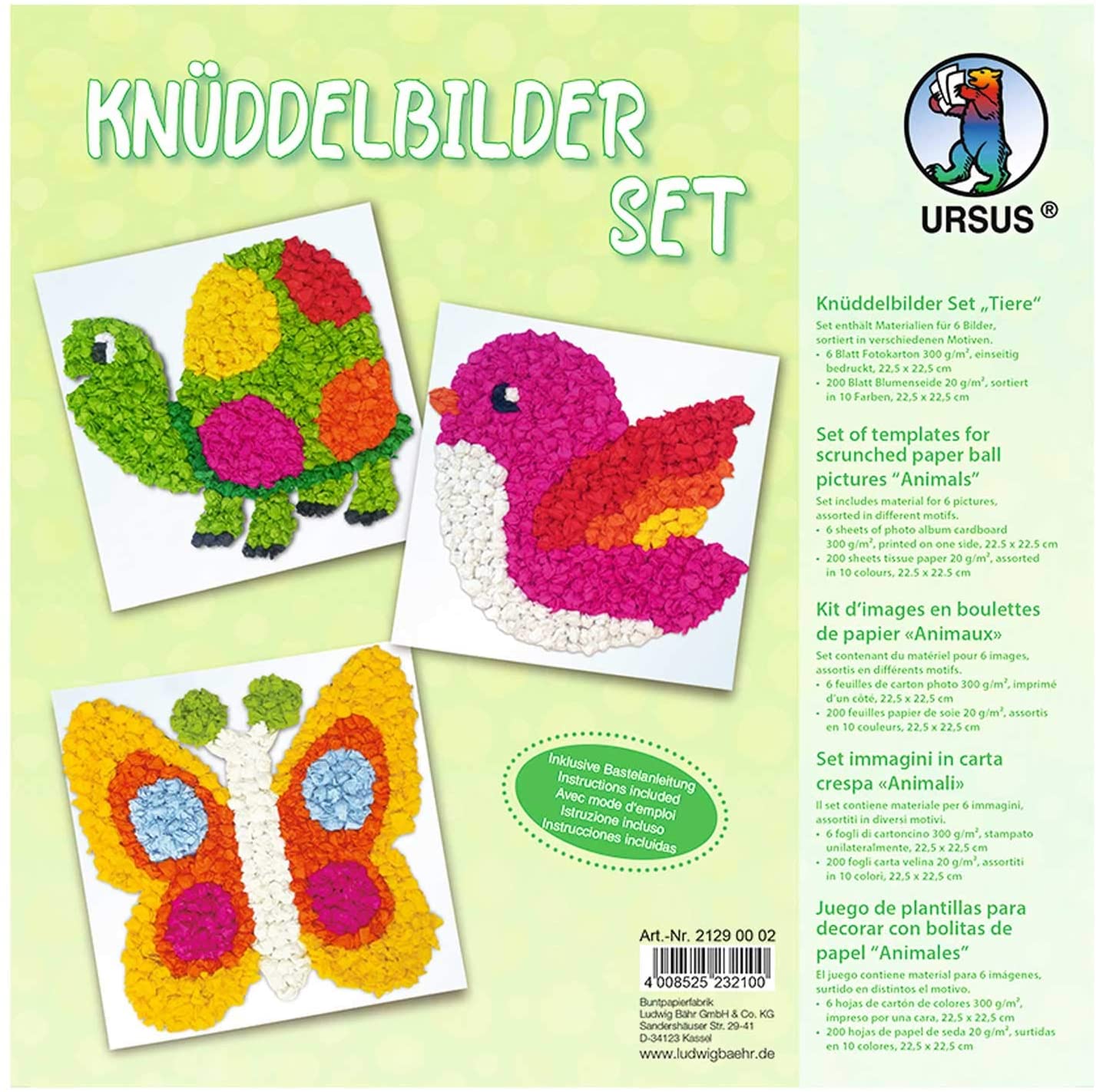 Ursus 21290002 Knüddelbilder Set 6 Photo Card 300 g/m² Approx. 22.5 x 22.5 cm, printed on animals on one side