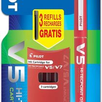 Pilot V5 Cartridge System Liquid Ink Rollerball 0.5 mm tip Single Pen with 3 Free Refills - Red