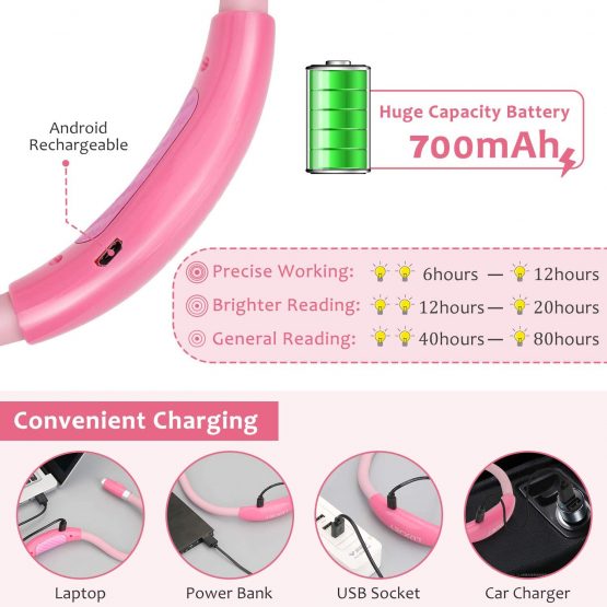 LED Book Lights for Reading in Bed, Hands Free Eyes Care Book Light, Rechargeble USB Book Reading Light with 4 Adjustable Brightness - Image 3