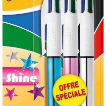 BIC Shine Retractable Ballpoint Pen Blister Pack of 3 Assorted Colours