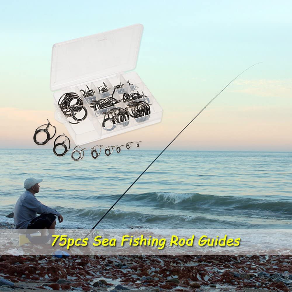 75pcs Sea Fishing Rod Guide Set Tip Repair Kit Fishing Rod Parts