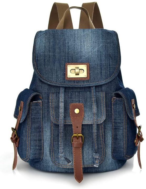 CHEREEKI Backpack, Vintage Jeans Canvas Backpack with Multiple Pockets Fits 14 Inch Laptop for Daypack Casual School and Travel