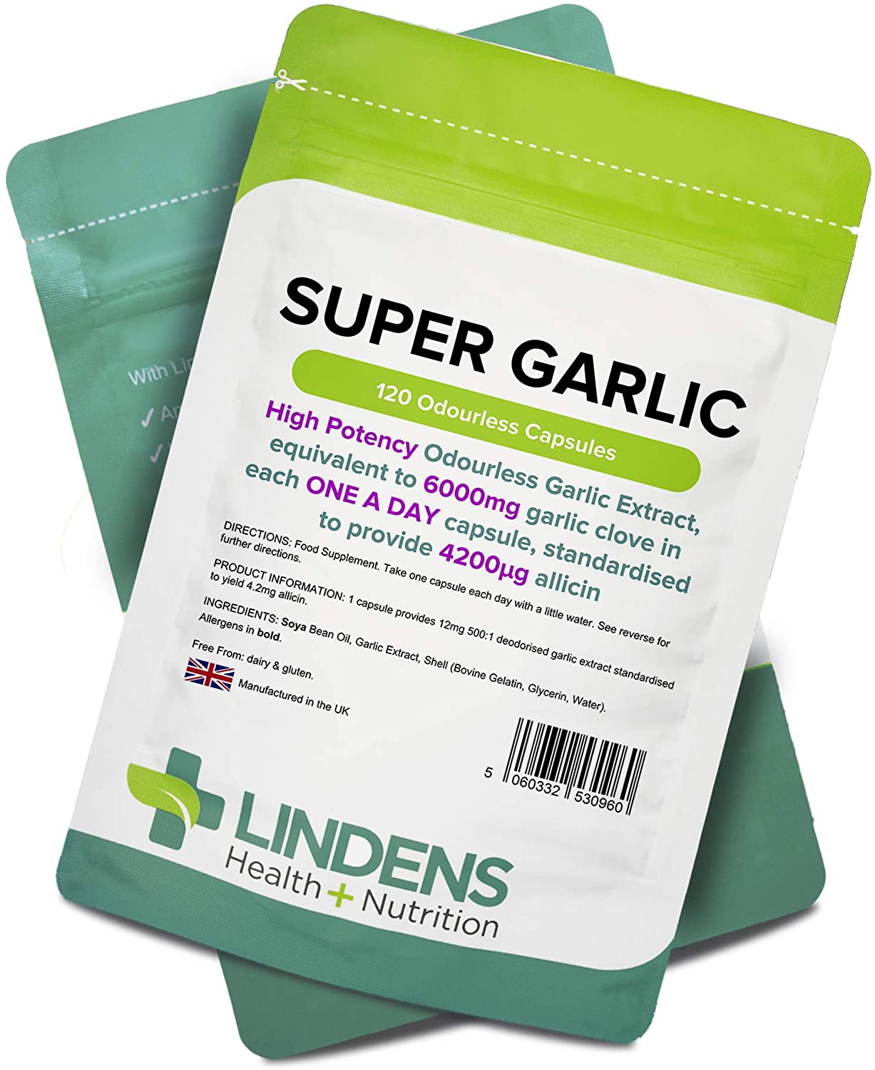 Lindens, Super Garlic 6000mg High Strength, 120 '1-A-Day' Capsules, UK Made, High Potency Odourless Garlic Extract - Image 4