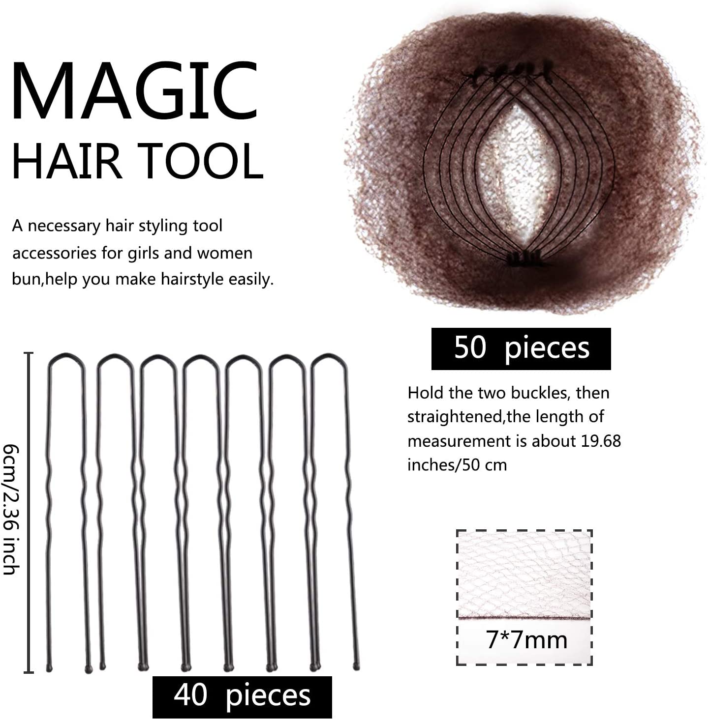 Hair Nets Invisible Elastic Edge Mesh and U Shaped Pins Set, 50 Pieces 50cm Individual Package Invisible Hair Nets - Image 2
