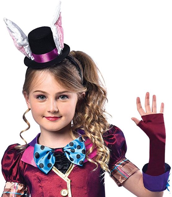 amscan 9902796 Childs Miss Mad Hatter Fancy Dress Costume Headpiece and Gloves Book Week Day Kids Girls Alice Outfit (Age 7-8 years) - Image 2