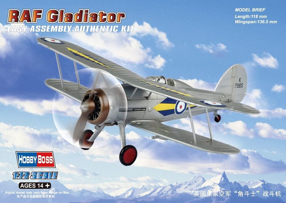 Hobbyboss 1:72 Scale RAF Gladiator Model Kit (Grey)