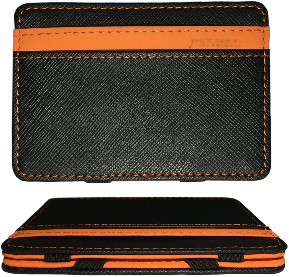 Credit Card Holder 4 Card Slots Flexible Money Clip PU Leather Slim Wallets for Men Women Fitness Wallet ID Card Business Card Money (Orange)
