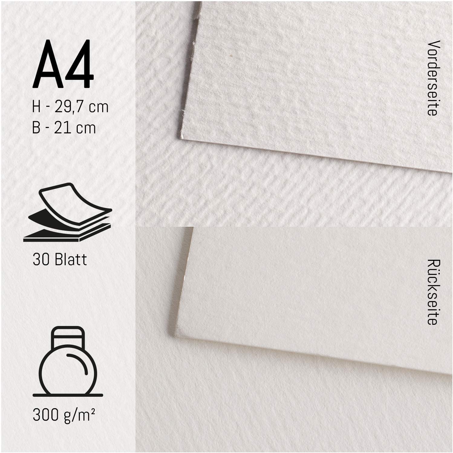 int!rend Watercolour Paper DIN A4 300gsm, 30 White Glued Painting Paper + Water Tank Brush + 2 Brushes + Pencil - Image 2