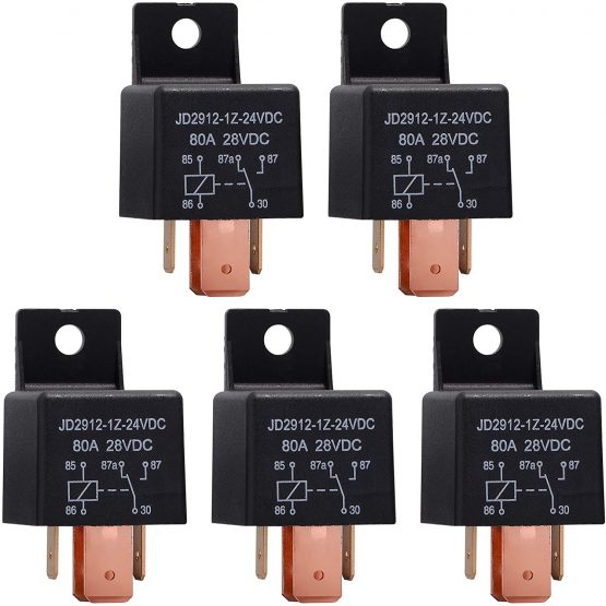 Ehdis 5 Pack Car relay 24V 80 AMP 5 Pin, JD2912-1Z-24VDC 80A 28VDC SPDT Truck Boat Van Vehicle Automotive Relay 24V Switch