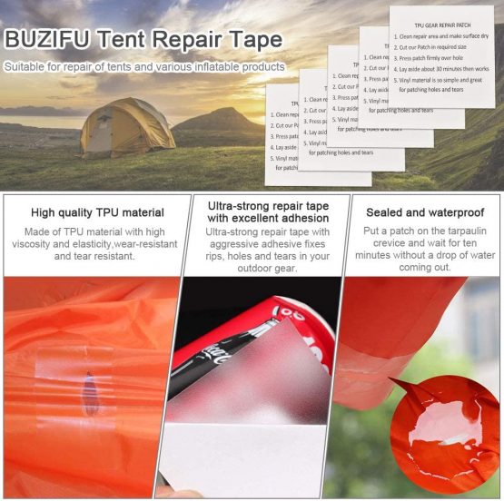 BUZIFU Tent Repair Tape 10 Pcs TPU Tent Tape Transparent Tenacious Tape Waterproof Patches Repair Sticker Outdoor Gear Patch Inflatable Repair Kit for Camping Tent Awnings Pools Inflatable Mattresses - Image 3