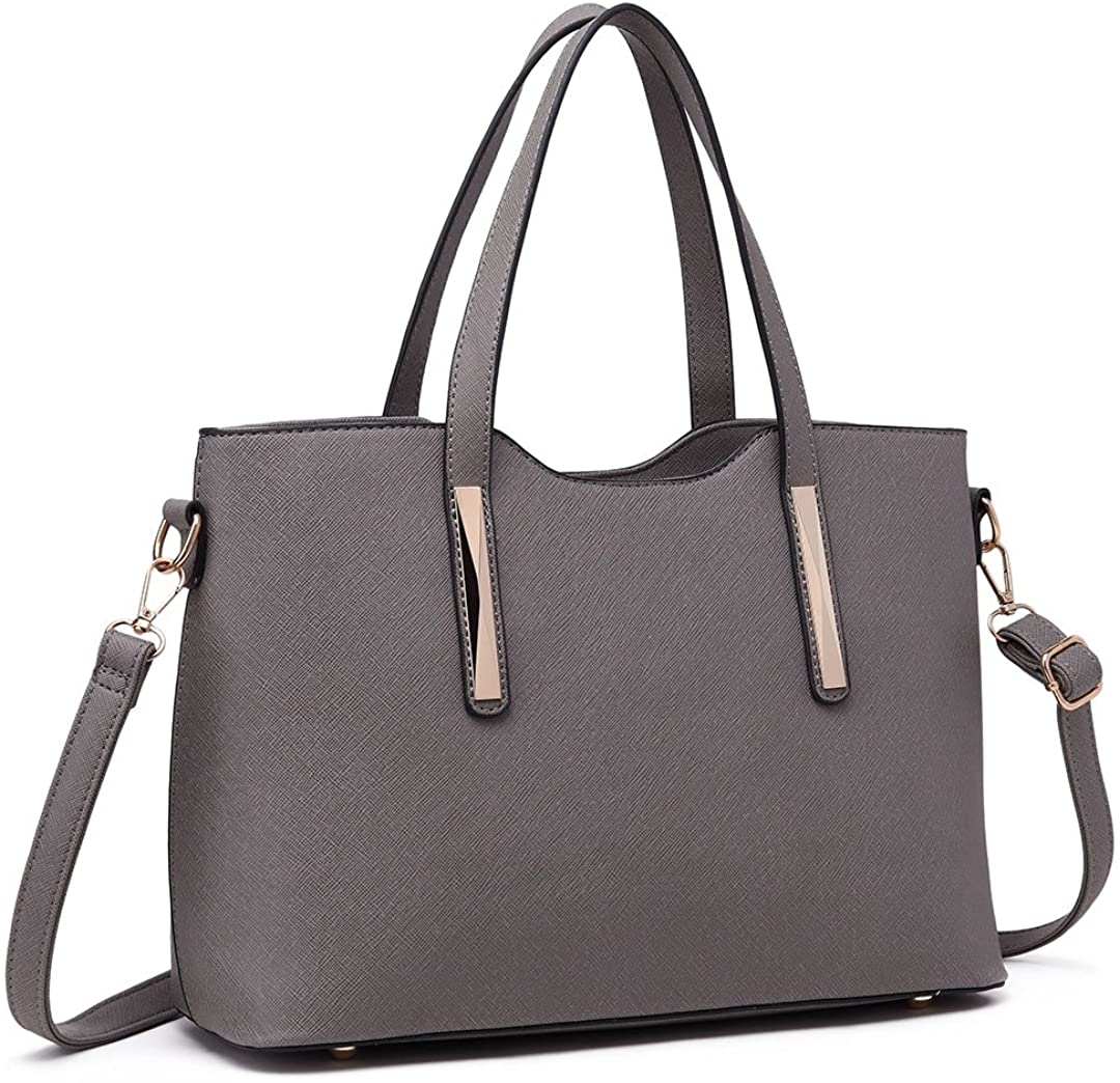 Miss Lulu Women's Handbag, Fashion Ladies Top Handle 2-Piece Tote & Shoulder Bag PU Leather, Grey - Image 2