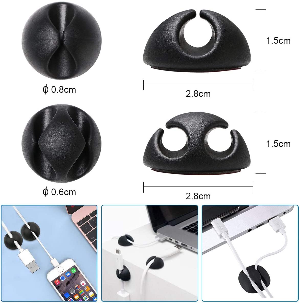 URAQT Cable Clips Holders, 15pcs Cable Tidy Clips Management, Desktop Cord Holder - Image 2