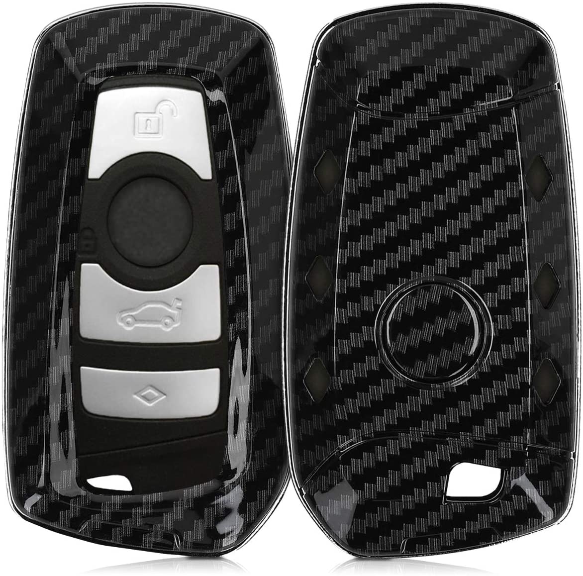 kwmobile Car Key Cover Compatible with BMW 3 Button Remote Control Car Key (only Keyless Go) - Hard Case - Carbon Black