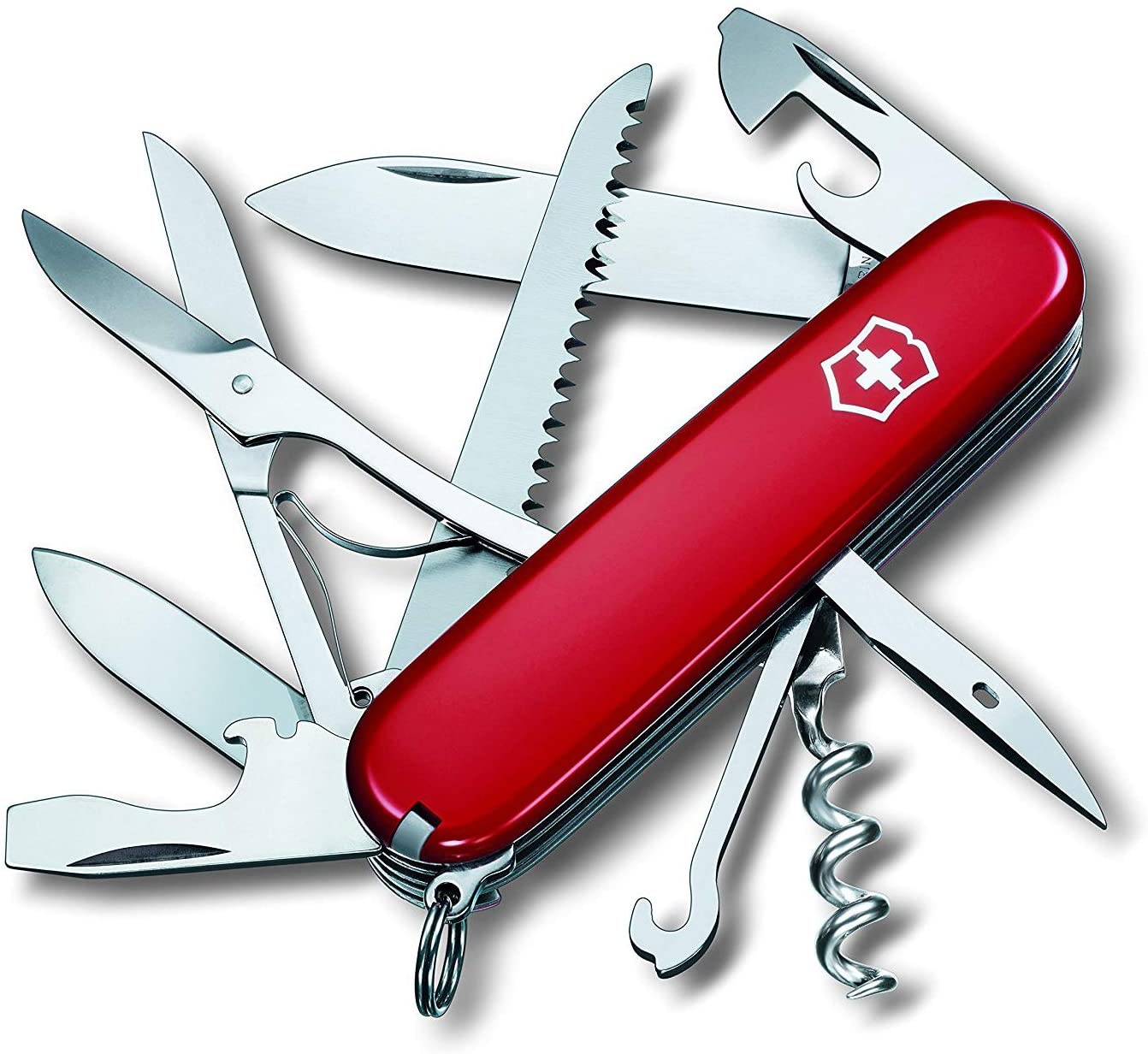 Victorinox Huntsman Swiss Army Knife, Medium, Multi Tool, Camping Knife, 15 Functions, Large Blade, Bottle Opener, Red