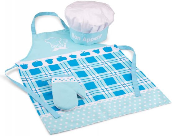 New Classic Toys 10681 Set Blue Incldued Apron, Chef's hat, Oven Mitt for Kids Cooking Simulation Educational Color Perception Toy for Preschool Age Toddlers Boys Girls