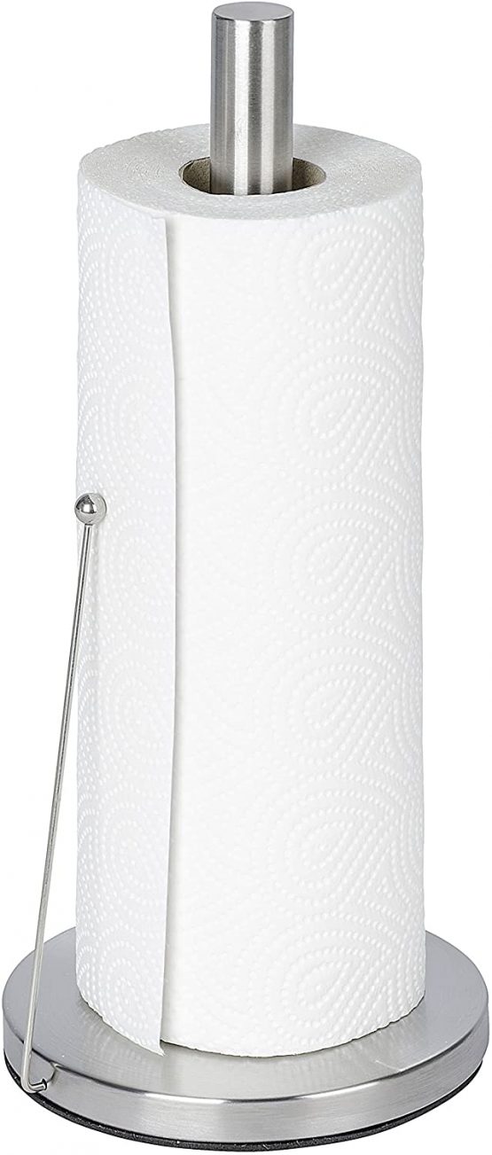 WENKO Kitchen roll Holder Clayton, Stainless steel, Silver matt, 15 x 15 x 33 cm