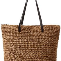 TININNA Summer Women Stylish Simple Beach Bag Straw Bags Leisure Shoulder Bag Travel Tote Bag (Light Brown)