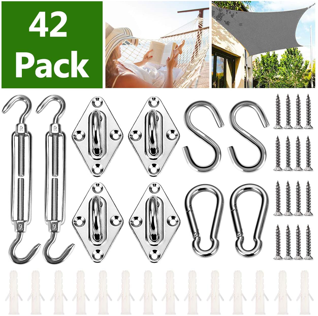 Emooqi Heavy Duty Sun Shade Sail, Sunshade Fixing Accessories Stainless