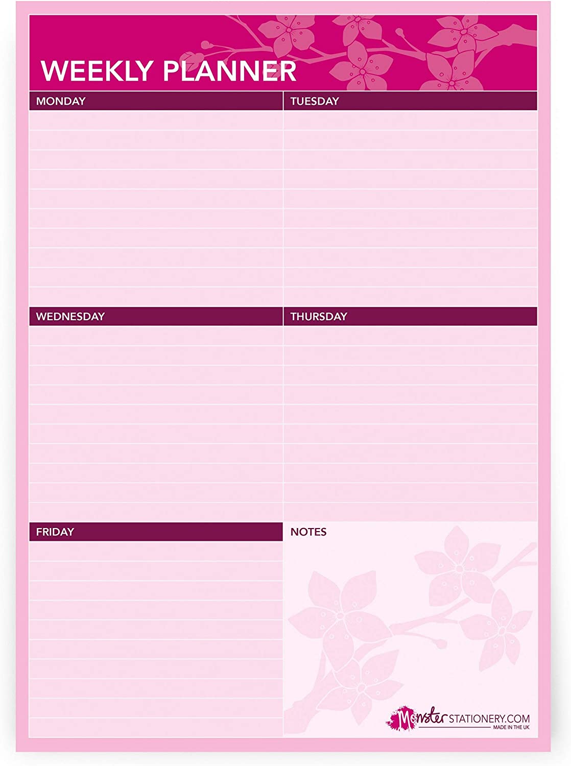 Monster Stationery - Cherry Blossom - A4 Weekly Planner/Things to Do Today/Desk Schedule/to Do Pad - 60 Sheet - 80gsm - Made in UK - Image 2
