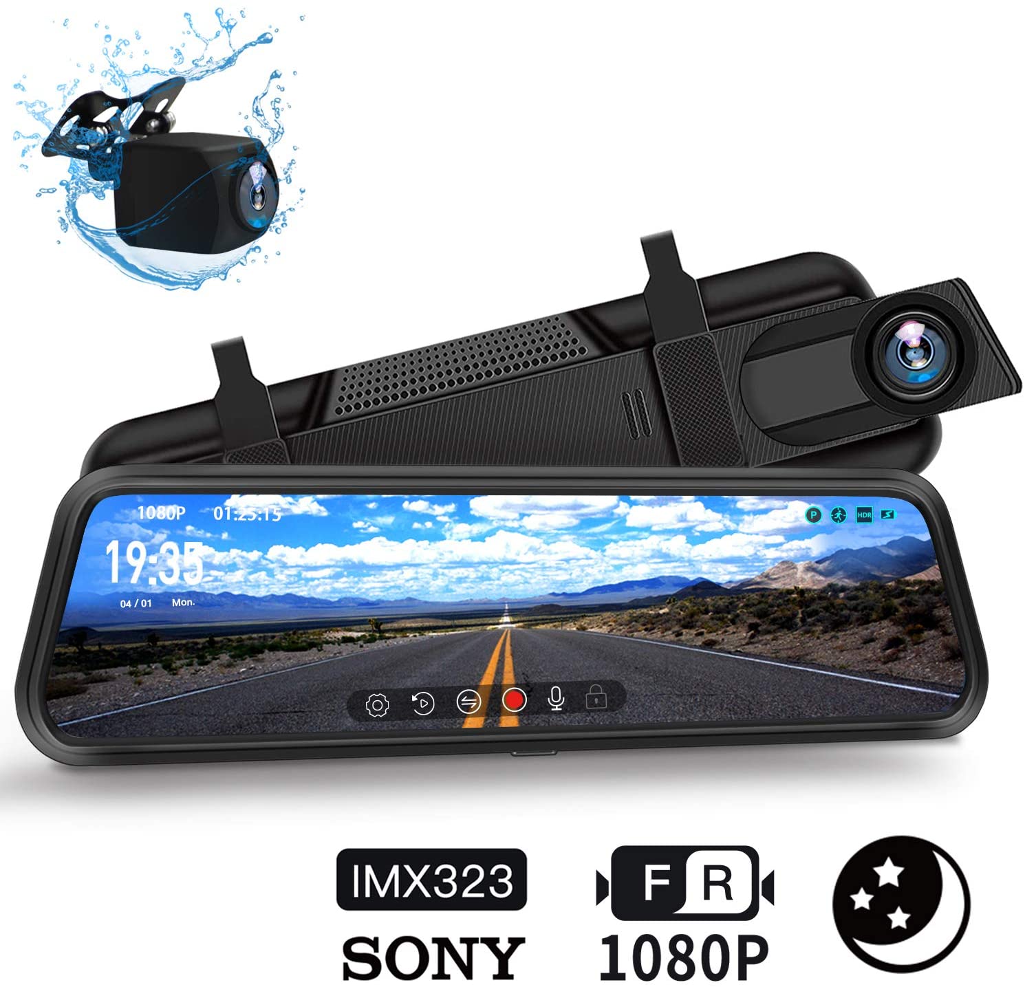 Dash Cam, DuDuBell 10″ Mirror Dash Cam,Dual Dash Cam (1080P + 1080P ...