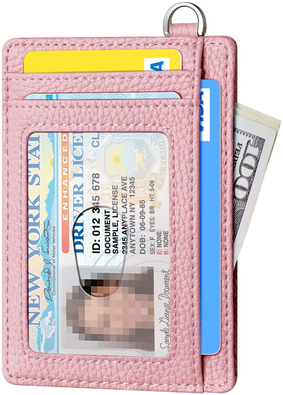 FurArt Credit Card Holder Wallet, Slim RFID Blocking Minimalist Women's Card Wallet, Litchi Pink - Image 2