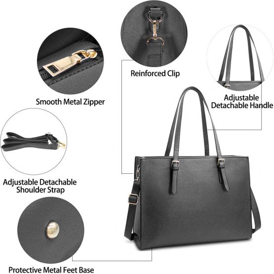 Laptop Bags for Women 15.7 inch Large Leather Tote Bag Ladies Laptop Handbag Computer School Shoulder Bag Business Work Bag Grey - Image 4