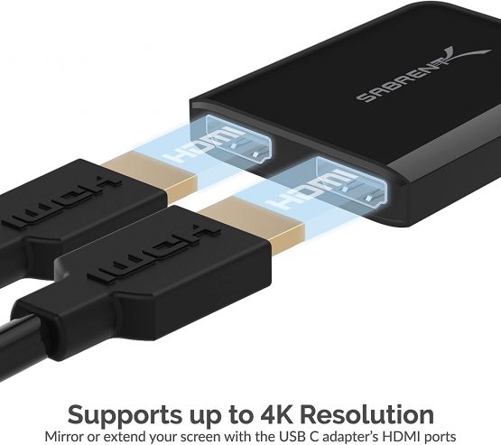Sabrent USB Type-C Dual HDMI Adapter [Supports Up to Two 4K 30Hz Monitors, Compatible with Windows Systems Only] (DA-UCDH) - Image 4