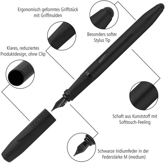 Online Fountain pen Switch Plus, ink cartridge fountain pen & touch pen, solid iridium nib size medium, stylus tip for tablets & smartphones, multifunction-pen incl. combi ink cartridge, black - Image 3