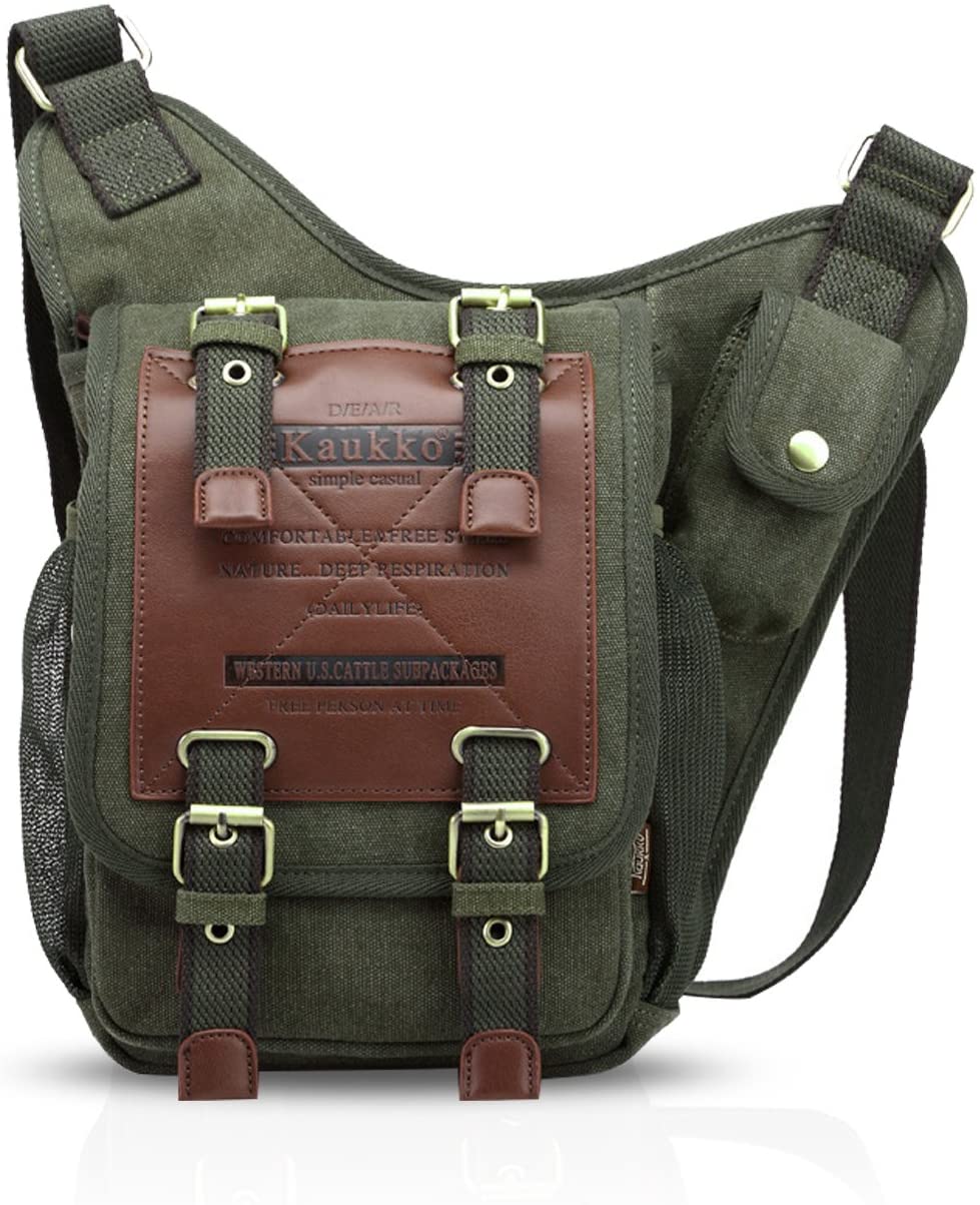 FANDARE Vintage Sling Bag Messenger Shoulder Backpack Crossbody Bag Small Travel Canvas Green