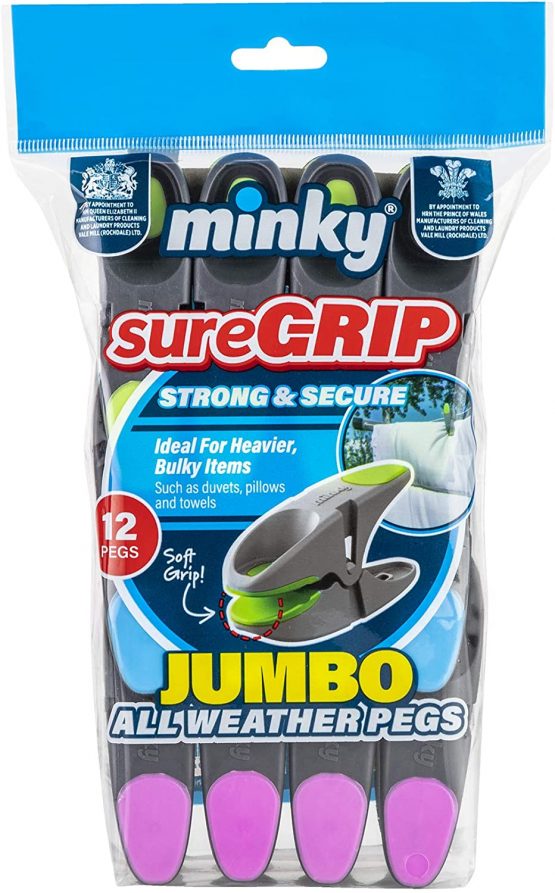Minky VT86693F10 Sure Grip Jumbo Pegs, Multi-Colour, Pack of 12