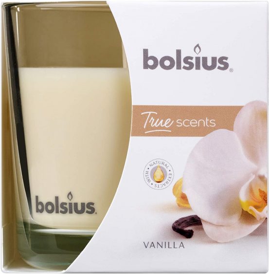 Bolsius Large Glass Scented Candle Vanilla, Wax, White - Image 2