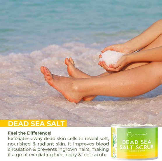 Dead Sea Salt Natural Organic Exfoliating Lemon & Mint Essential Oil Face Body & Foot Scrub. Cleansing, Hydrating, Firming, Dead Skin Ingrown Hairs, Anti Cellulite, Acne, Calluses Men & Women 500gr - Image 4
