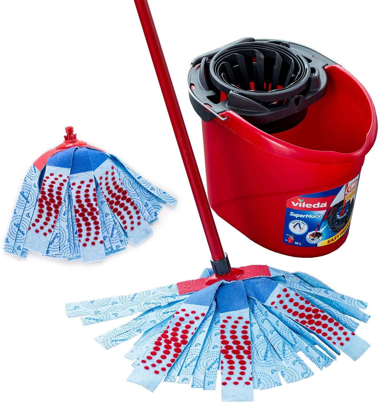 Vileda SuperMocio 3Action XL Mop & Bucket Set including Torsion Wringer, Blue,red, 40 x 28.3 x 28.5 cm