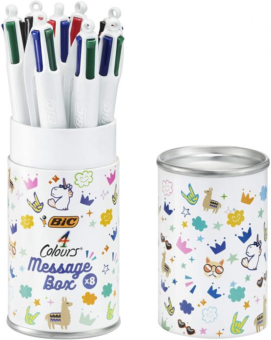BIC 4 Colours Message Box - Ball Pens Medium Point (1.0 mm) - Assorted Messages, Metal Gift Box of 8 - Image 3