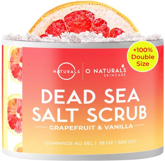 Dead Sea Salt Natural Organic Exfoliating Grapefruit & Vanilla Essential Oil Face Body & Foot Scrub. Hydrating Firming Anti Cellulite Dead Skin Ingrown Hairs Best Acne Oily Skin Men & Women 500gr