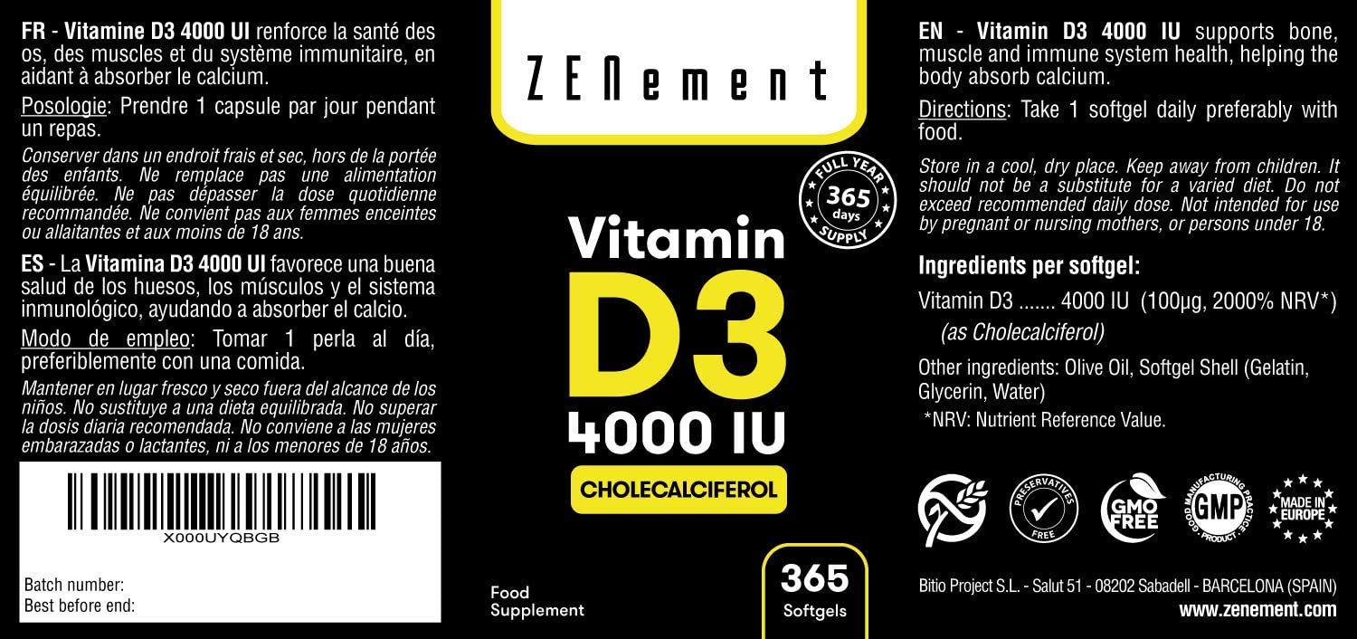 Vitamin D3, 4000 IU per softgel, 365 Softgels, 365 count (Pack of 1) - Image 2