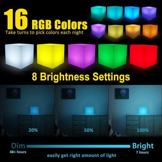Mr 10cm LED Night Light Cube Lamp for Kids & Adult, Colour Changing Mood Light with Remote Control, 16 RGB Colors, 8 Dimmable Brightness, Rechargeable Battery Operated Bedside Lamp for Bedroom - Image 2